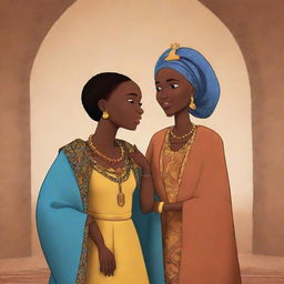 Generate an AI-animated African tale cartoon, illustrating the legendary tale of Amina that spreads far and wide. This story serves as a testament to love, resilience, and the timeless connection between a wise African woman and a prince who transcends appearances to appreciate the essence of a kindred spirit.