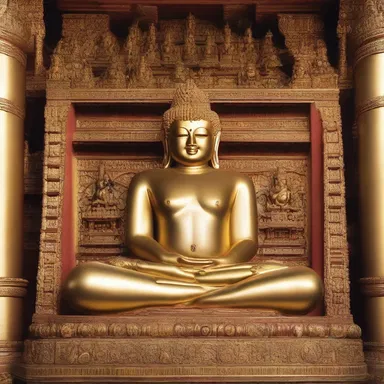 The depiction of Buddha in the temple featured a serene face with a prominent zygoma, symbolizing wisdom and enlightenment.