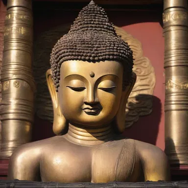 The depiction of Buddha in the temple featured a serene face with a prominent zygoma, symbolizing wisdom and enlightenment.