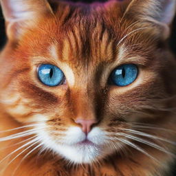 A vibrant, color-rich image of a cat showcasing its brilliantly hued fur and sparkling eyes