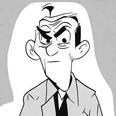 The stern character always appeared humorlessly and had an expressionless face in the cartoons.
