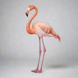 A graceful flamingo poised elegantly, set against a pure white background.