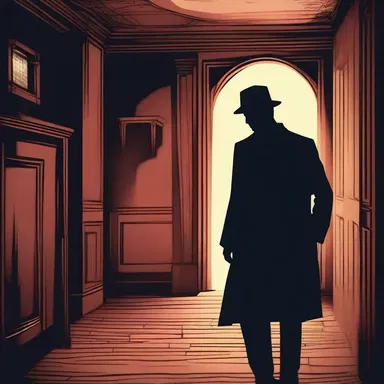 The leery detective cautiously explored the dark, haunted house, fearing what evil lurked within.