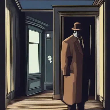 The leery detective cautiously explored the dark, haunted house, fearing what evil lurked within.