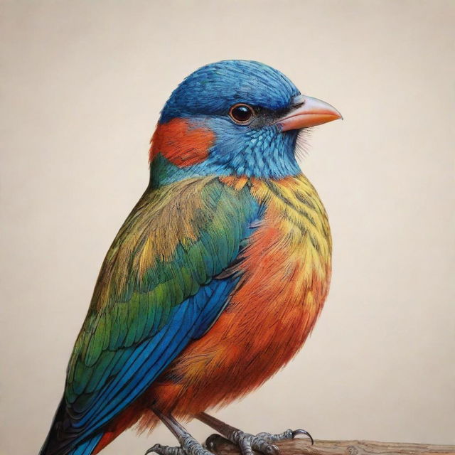 A strikingly detailed and colourfully drawn picture of a bird