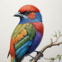 A strikingly detailed and colourfully drawn picture of a bird