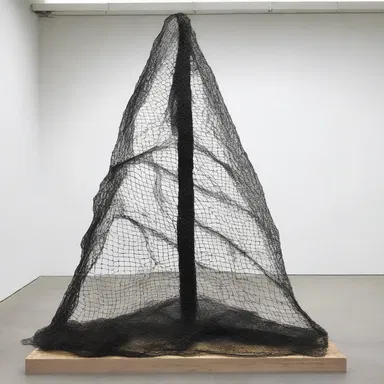 The artist used a fishnet as a prop in her contemporary sculpture to represent the fragility of the marine ecosystem.