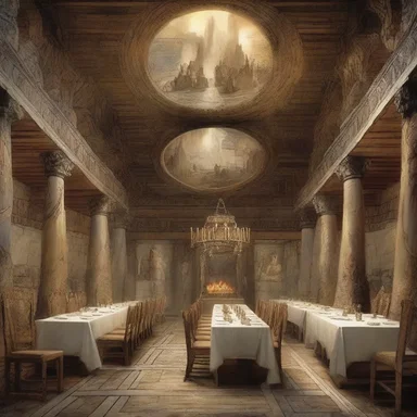In Norse mythology, Valhalla is a grand hall where fallen warriors are taken to be seated at the feasting table.