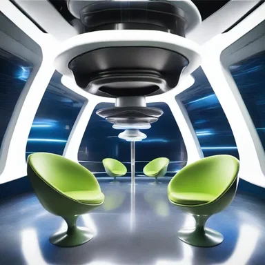 The alien spaceship had a futuristic seating area, with floating chairs suspended in mid-air.