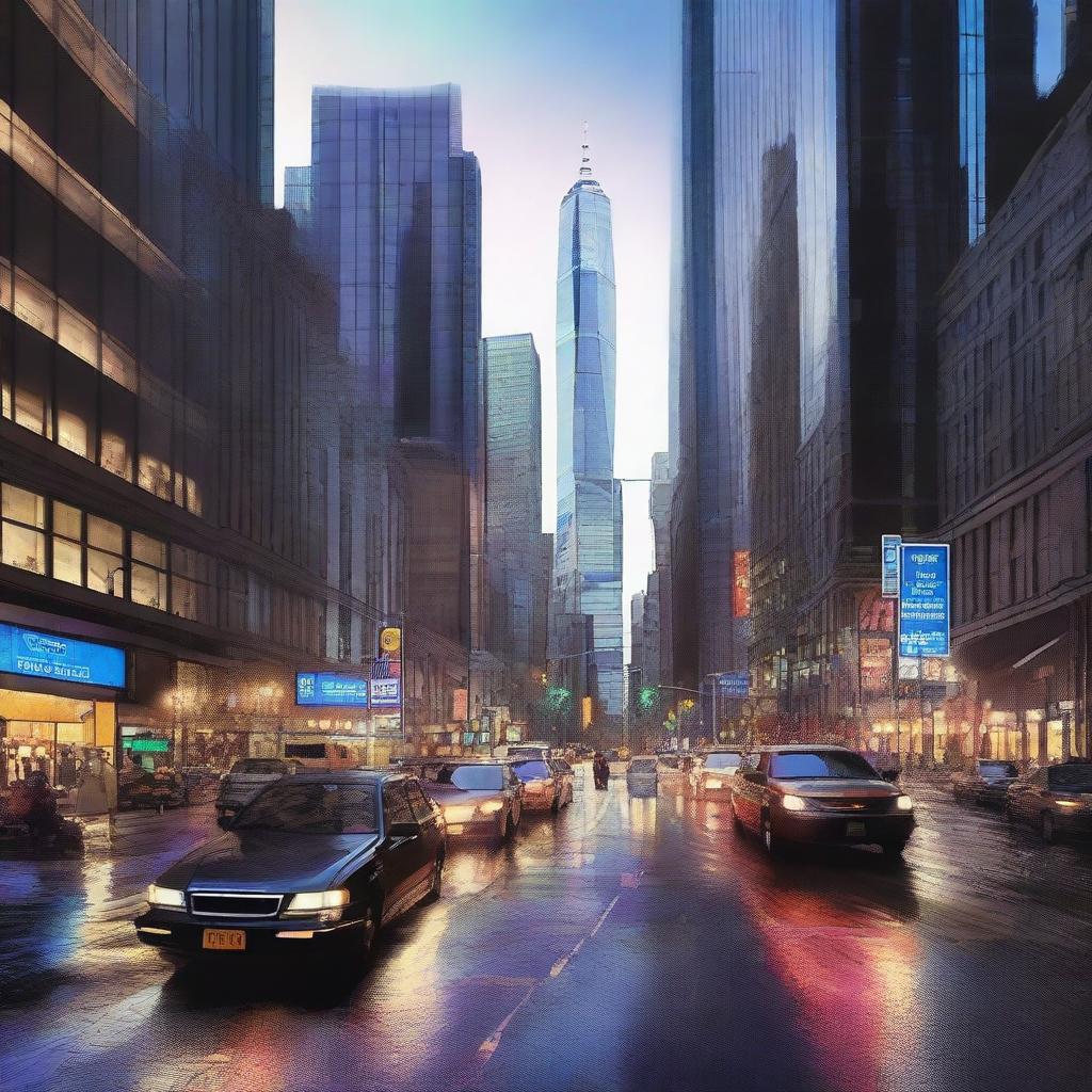 A high-quality digital art image showcasing a bustling city