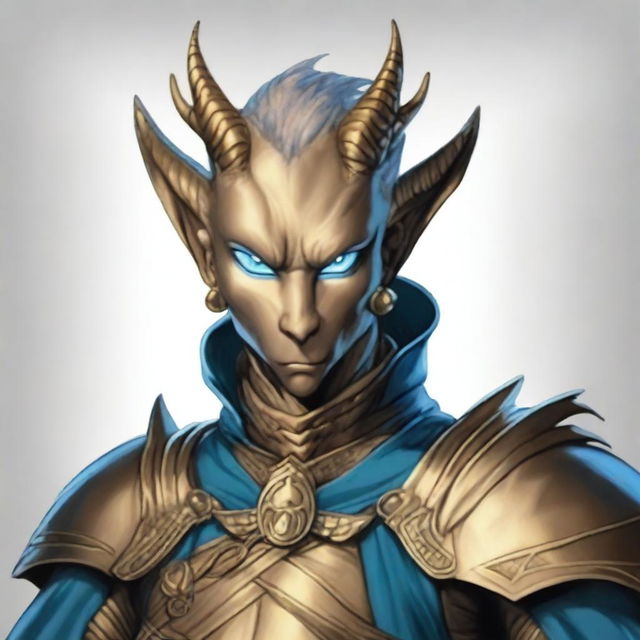 This is a high-quality digital art image depicting a young, tall bronze dragonman