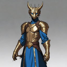 This is a high-quality digital art image depicting a young, tall bronze dragonman