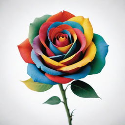 A vibrantly colored rose in Picasso's abstract style on a pure white background.