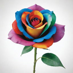 A vibrantly colored rose in Picasso's abstract style on a pure white background.