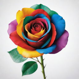 A vibrantly colored rose in Picasso's abstract style on a pure white background.