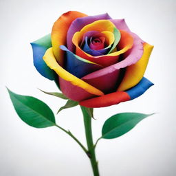 A vibrantly colored rose in Picasso's abstract style on a pure white background.