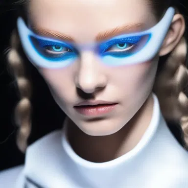 The futuristic fashion show featured models wearing illuminated contact lenses that imitated twilight vision.