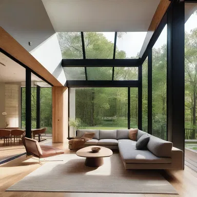 The architect incorporated large windows and skylights to maximize natural light during twilight, creating a unique ambiance in the house.