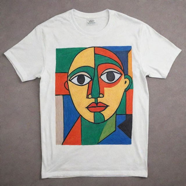 Hand drawn Picasso-inspired design on a t-shirt