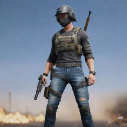 Generate an image of a PUBG Mobile hero character in action pose, with the words 'WÇ益ÐUNÇÂN웃' emblazoned at the bottom