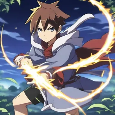 The protagonist in the anime series uses an enchanted weapon to rearrange the elements of nature and defeat the enemy.