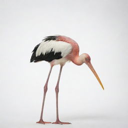 A colorful stork with spots on its body against a white background