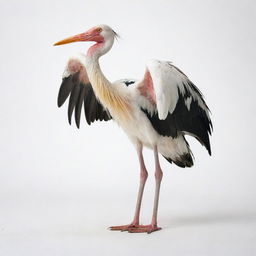 A colorful stork with spots on its body against a white background