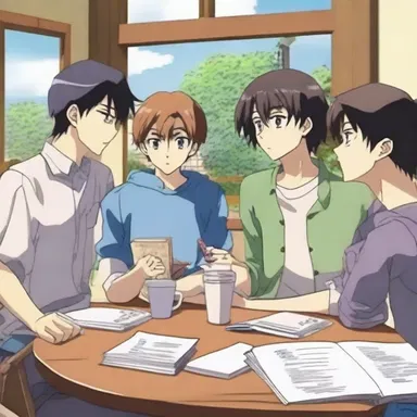 In the popular anime series, the main character asks over his friends to his house for a group study session.