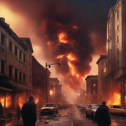 A high-quality digital art image portraying a catastrophic event, symbolizing the apocalypse