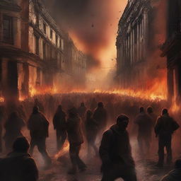 A high-quality digital art image depicting a scene of pandemonium