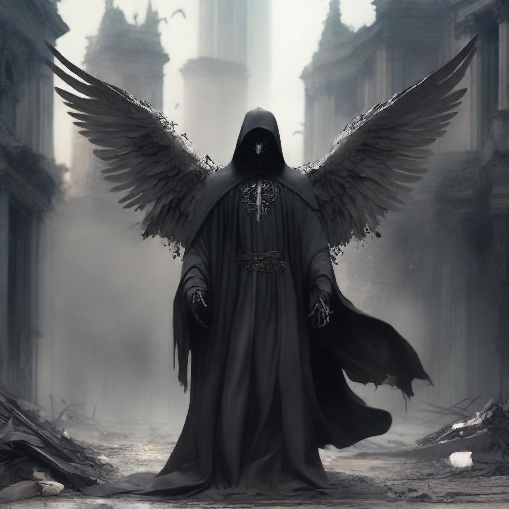 A high-quality digital art image illustrating the angel of death in a cloak, signifying the end of life