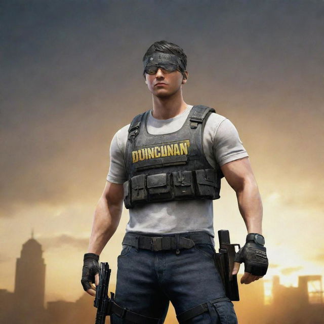 A proud PUBG Mobile hero stands defiant. Below him, the word 'DUNCAN' is written in a stylish and bold typeface embellished with gold accents for a radiant, metallic look.