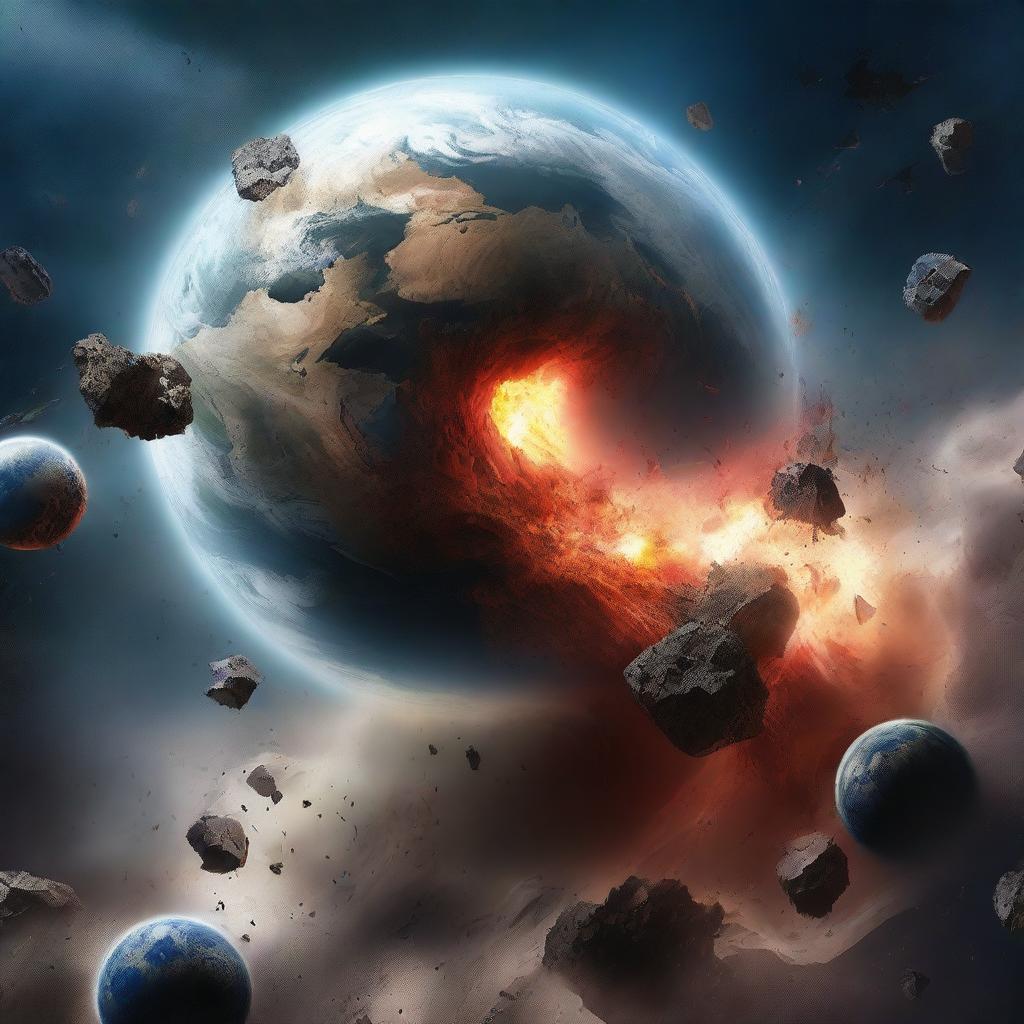 A high-quality digital art image showcasing the destruction of Earth