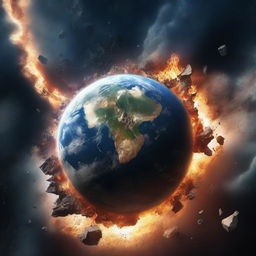 A high-quality digital art image showcasing the destruction of Earth