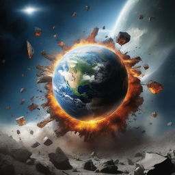 A high-quality digital art image showcasing the destruction of Earth