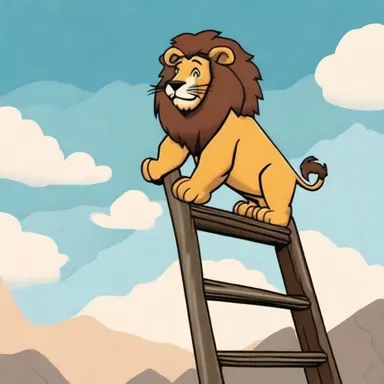 Why did the rugged lion bring a ladder? He wanted to climb to new heights and show off his strength!