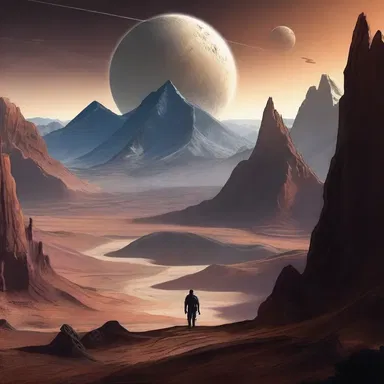 In the science fiction novel, the protagonist traveled to a rugged planet with mountains and deep valleys.