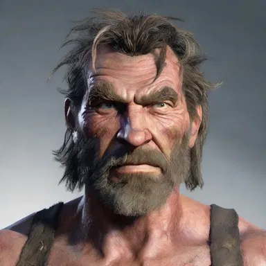 The character's rugged face gave him a mysterious and weathered appearance.