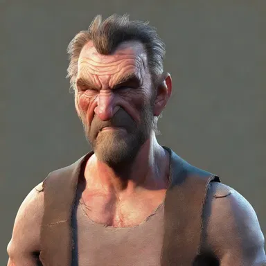 The character's rugged face gave him a mysterious and weathered appearance.