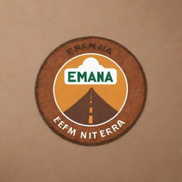 Design a logo featuring a road sign, with the brand name 'Emana'. The logo should also include the slogan '100% Teff Fresh Injera'. The overall style should be clean and modern.