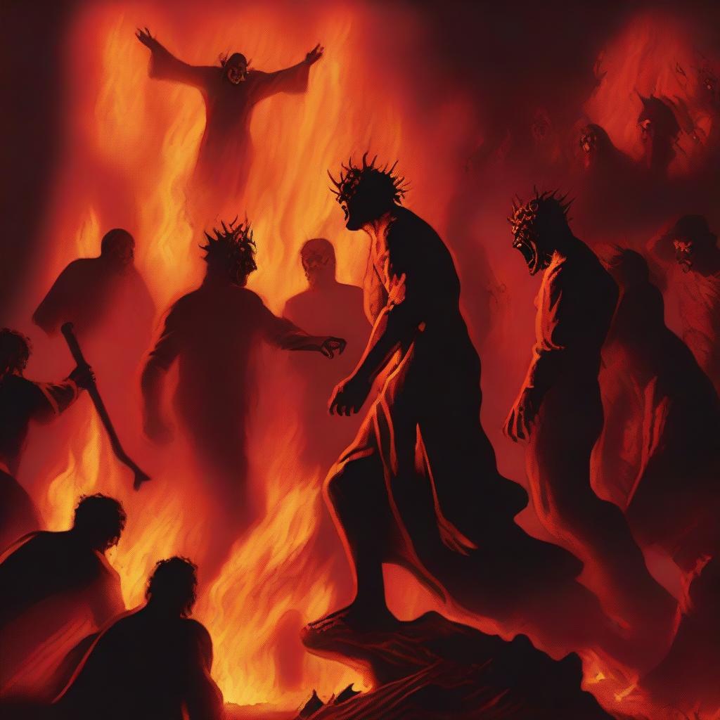 This high-quality digital art image portrays a harrowing scene where disbelievers are being cast into hell