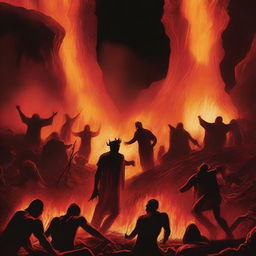 This high-quality digital art image portrays a harrowing scene where disbelievers are being cast into hell