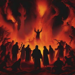 This high-quality digital art image portrays a harrowing scene where disbelievers are being cast into hell