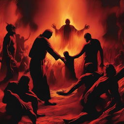 This high-quality digital art image portrays a harrowing scene where disbelievers are being cast into hell