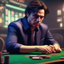 A digital art image depicts a person engrossed in a gambling game