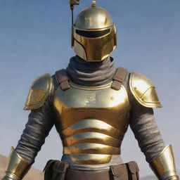 A PUBG Mobile character adorned in a shining golden armour with the name 'DUNCAN' boldly inscribed on it. The character is also wearing a matching golden helmet for a complete look.