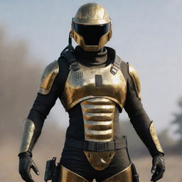 A PUBG Mobile character dressed in luminescent golden armour with the name 'DUNCAN' boldly etched in black. They are also donning a matching golden helmet.