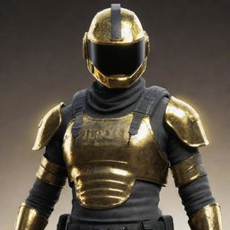 A PUBG Mobile character dressed in luminescent golden armour with the name 'DUNCAN' boldly etched in black. They are also donning a matching golden helmet.