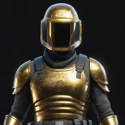 A PUBG Mobile character dressed in luminescent golden armour with the name 'DUNCAN' boldly etched in black. They are also donning a matching golden helmet.