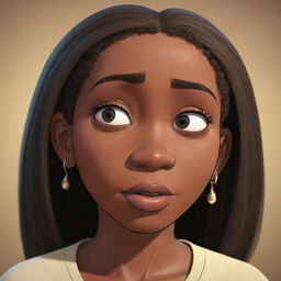 Generate an animated scene in an African tale cartoon where a character named Emily is depicted with tears, reflecting an emotive moment within the narrative.